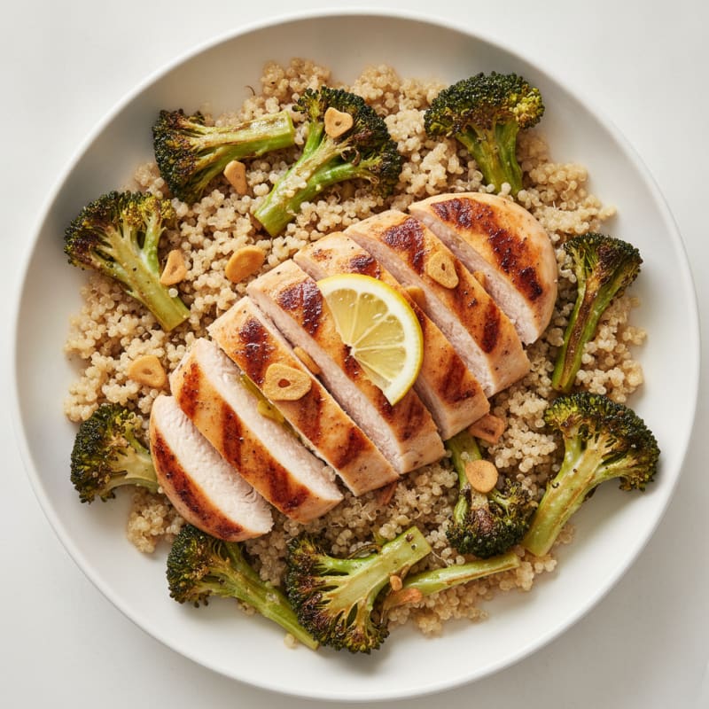 Grilled Chicken and Quinoa Bowl with Roasted Broccoli