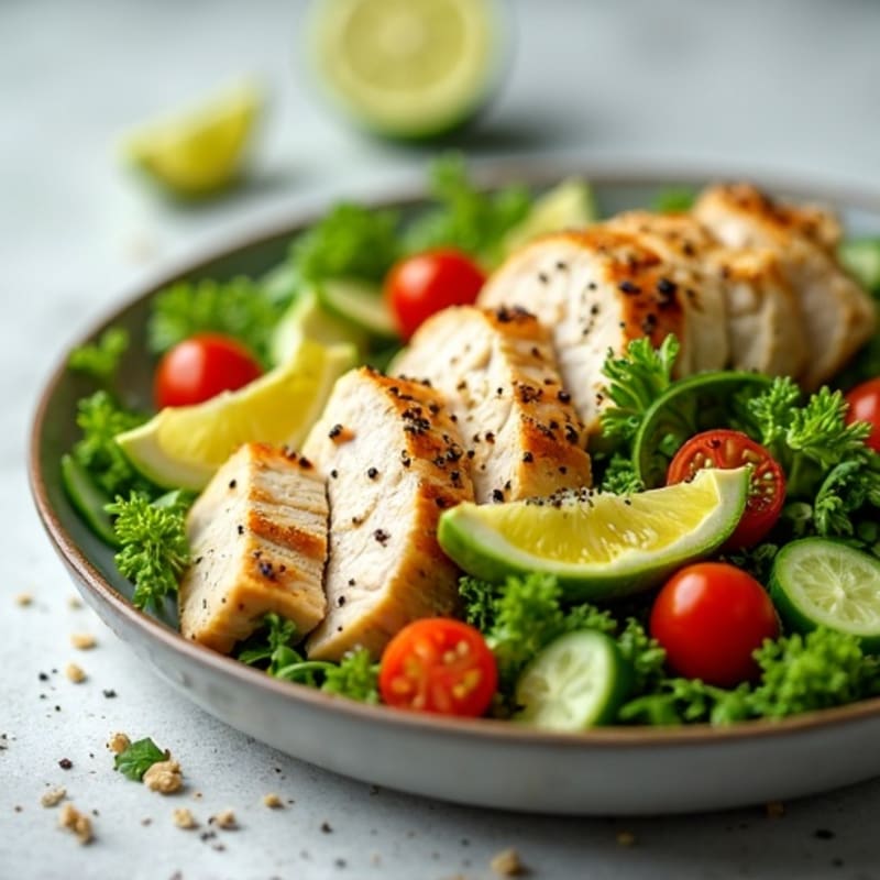 Crisp Avocado and Grilled Chicken Salad with Zesty Lime Dressing