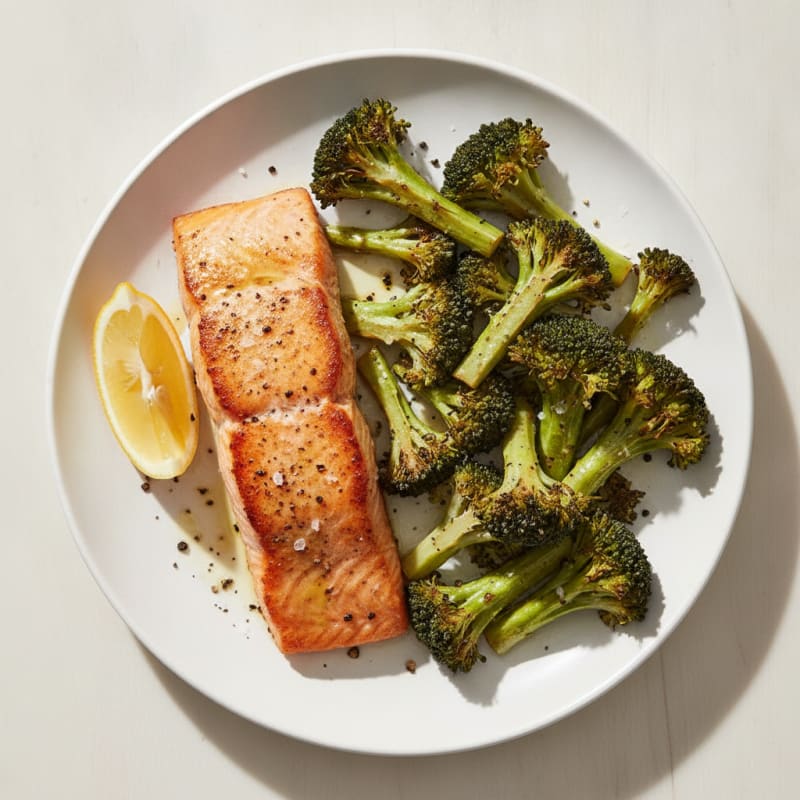Seared Salmon with Roasted Broccoli and Lemon