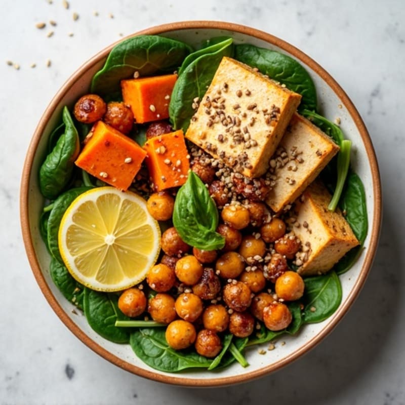 Roasted Sweet Potato and Chickpea Bowl with Creamy Tahini Dressing