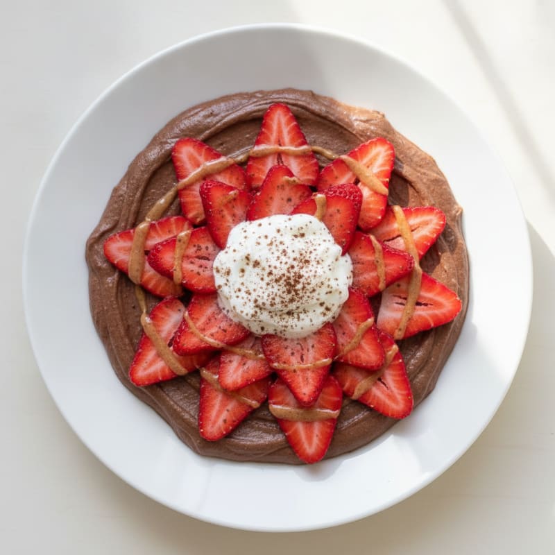 Silky Chocolate Protein Pudding with Sliced Strawberries