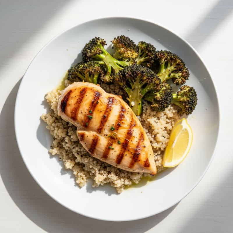 Grilled Chicken Breast with Quinoa and Roasted Broccoli