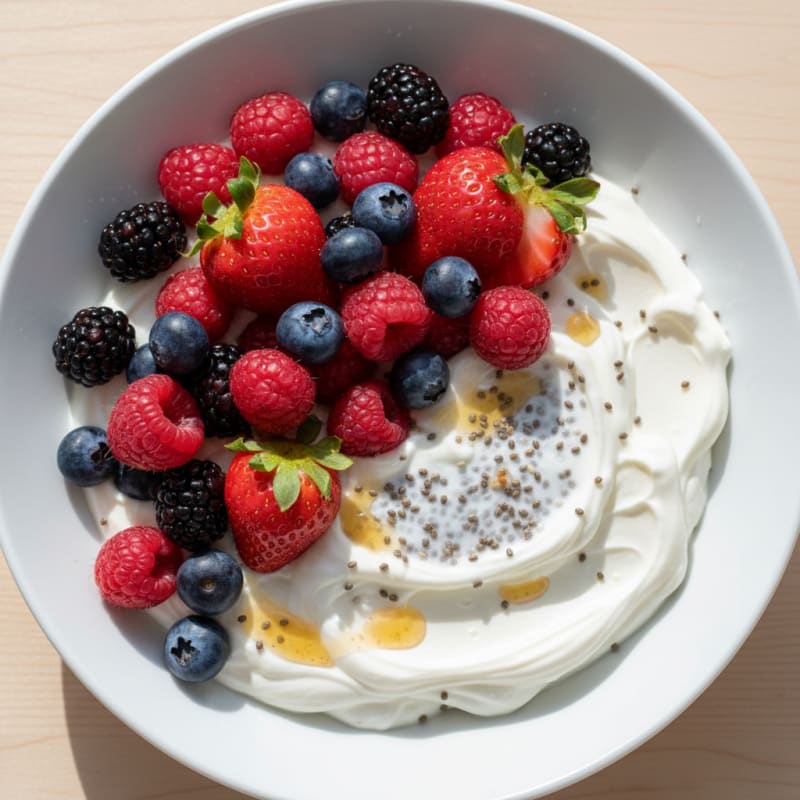 Greek Yogurt Protein Pudding with Mixed Berries