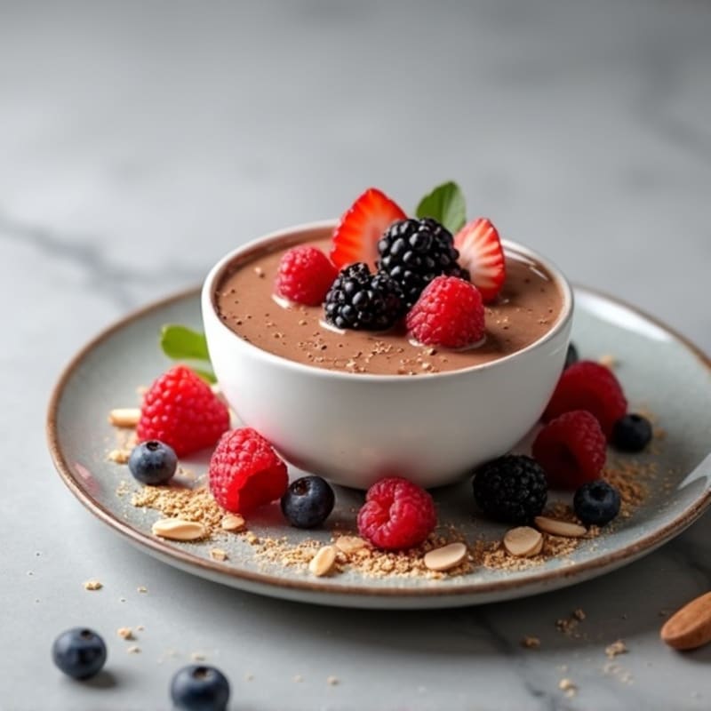 High-Protein Greek Yogurt with Chocolate Protein Powder and Berries