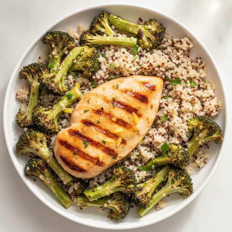 Grilled Chicken Breast with Quinoa and Roasted Broccoli