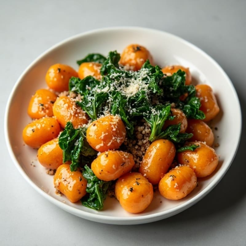 Sweet Potato Gnocchi with Lean Ground Turkey and Sautéed Kale