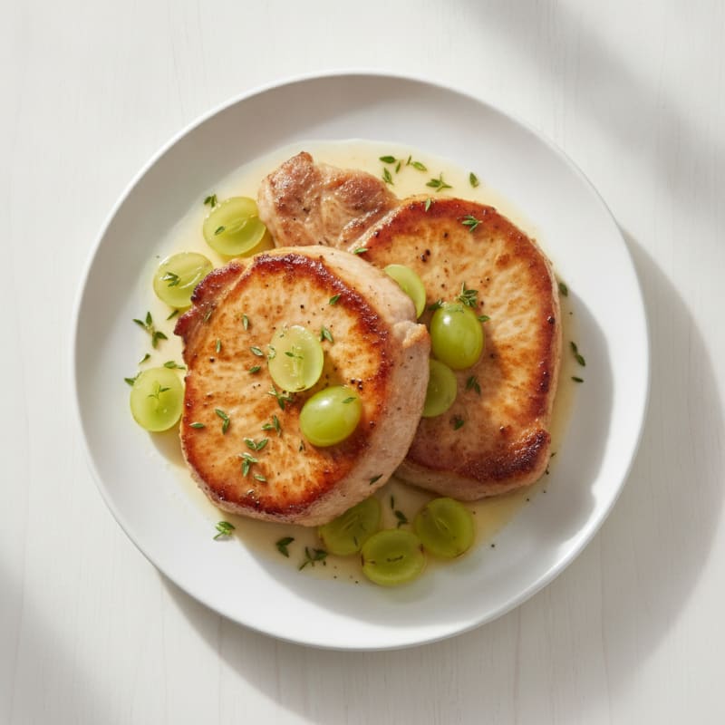 Pan-Seared Pork Chops with White Wine Grape Sauce