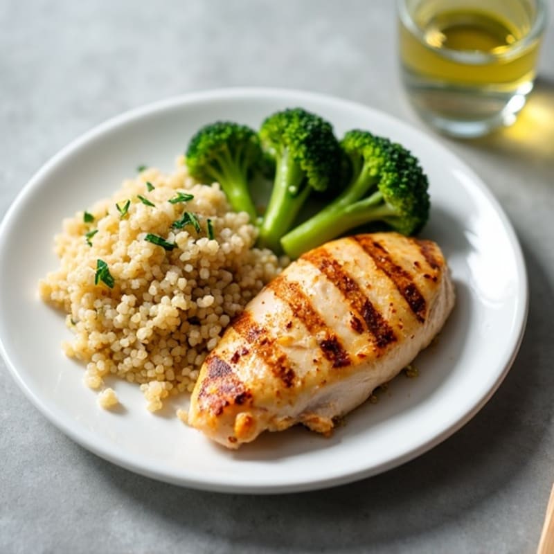 Grilled Chicken Breast with Quinoa and Steamed Broccoli