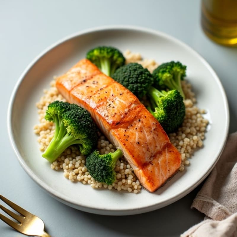 Seared Salmon Fillet with Roasted Broccoli and Quinoa
