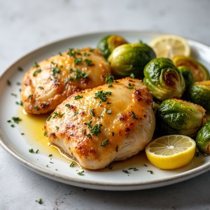 Lemon-Herb Roasted Chicken Thighs with Crispy Brussels Sprouts