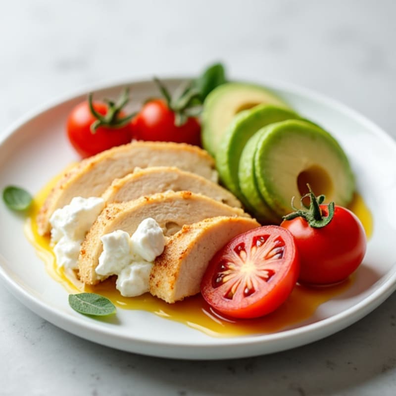 Cottage Cheese with Sliced Chicken Breast and Cherry Tomatoes