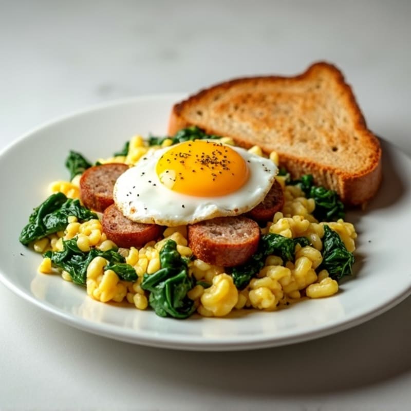 Egg White and Spinach Scramble with Turkey Sausage