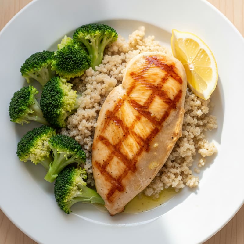 Grilled Chicken Breast with Quinoa and Steamed Broccoli