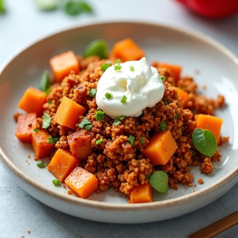 Spicy Taco Mince with Roasted Sweet Potato and Creamy Cottage Cheese