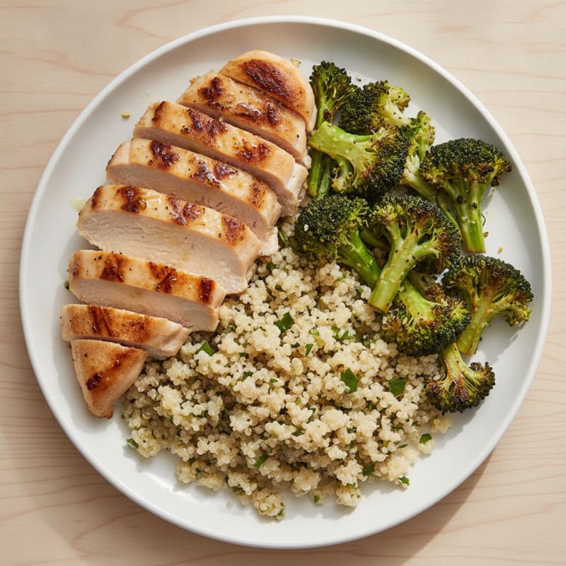 Grilled Chicken Breast with Quinoa and Roasted Broccoli