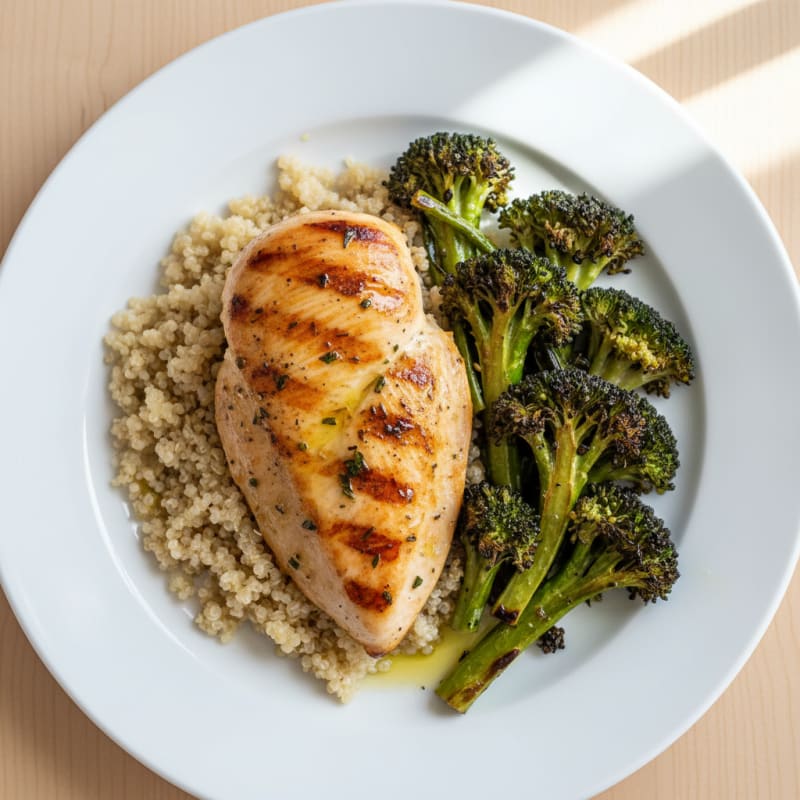 Grilled Chicken Breast with Quinoa and Roasted Broccoli