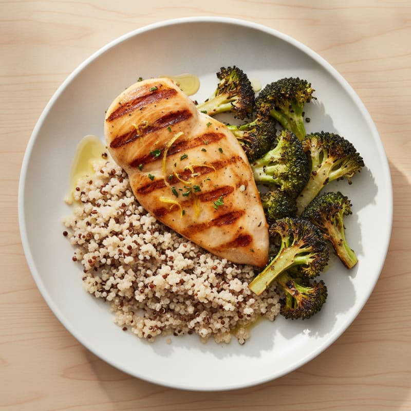 Grilled Chicken Breast with Quinoa and Roasted Broccoli