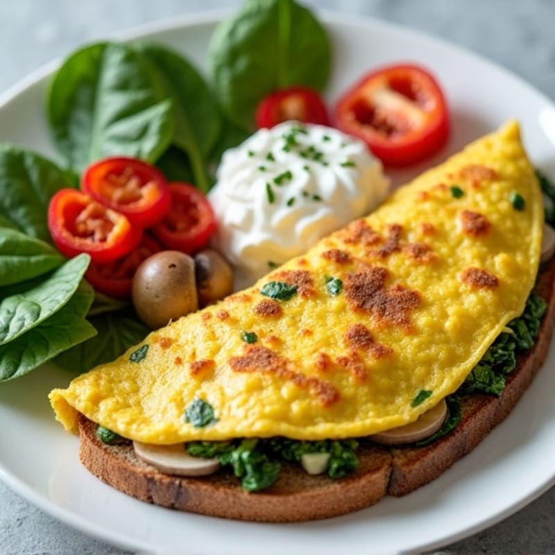Egg White Veggie Omelet with Cottage Cheese and Fresh Spinach