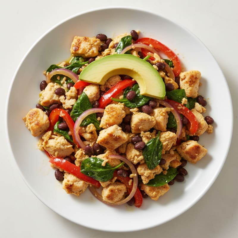 Egg White and Chicken Veggie Scramble with Black Beans