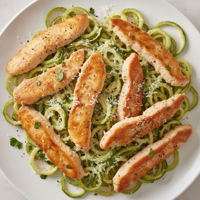 Garlic-Herb Chicken Alfredo with Zucchini Noodles