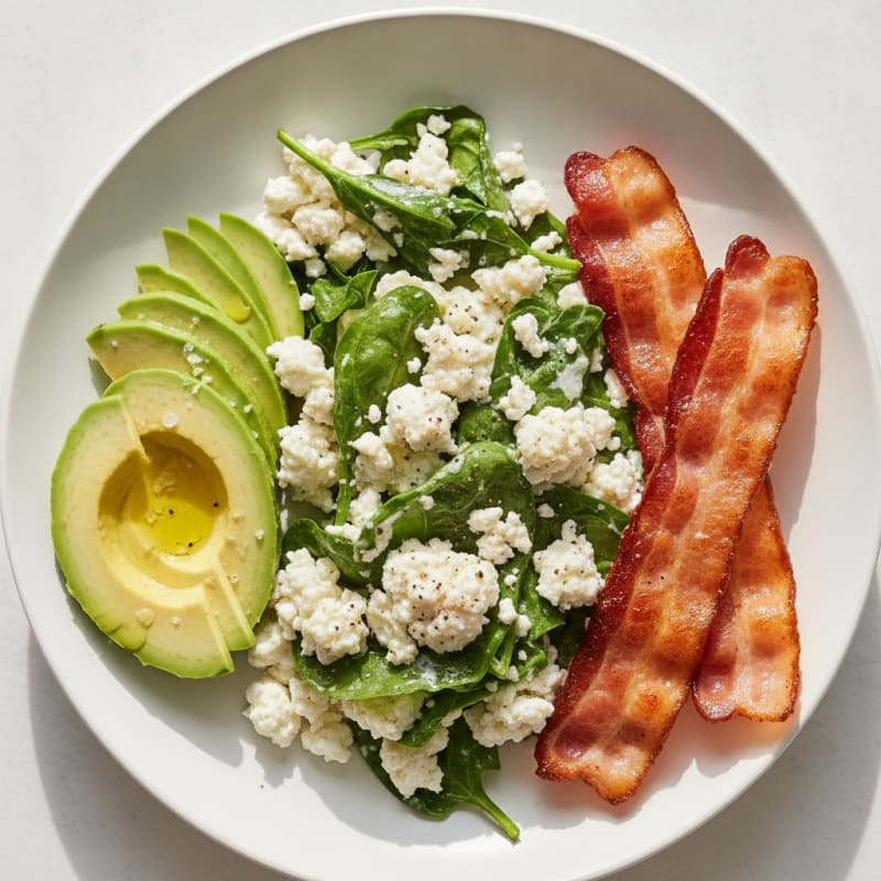 Crispy Turkey Bacon and Egg White Scramble with Cottage Cheese