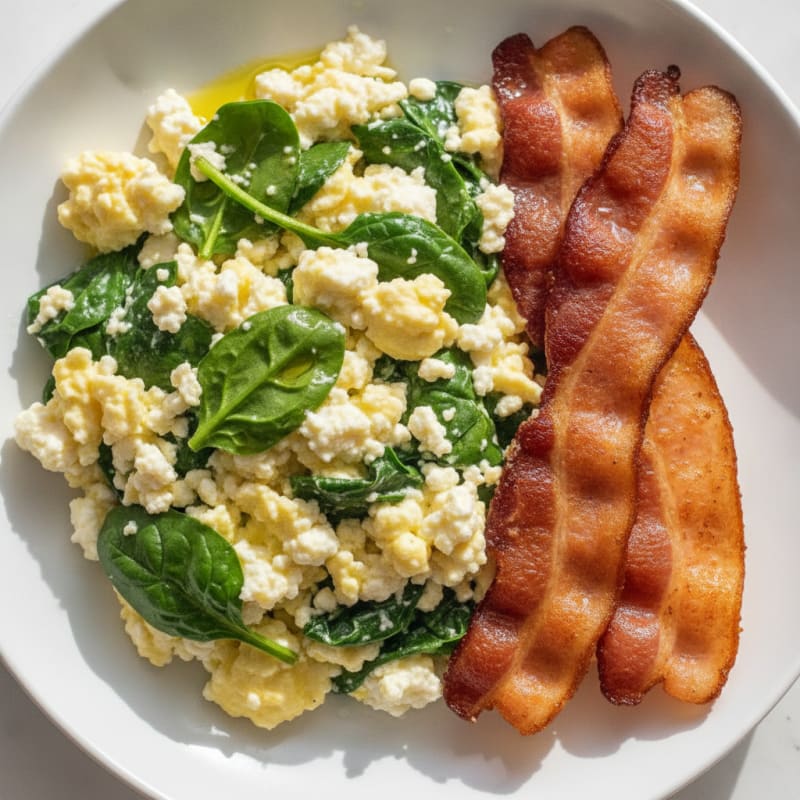 Cottage Cheese Scramble with Spinach and Turkey Bacon
