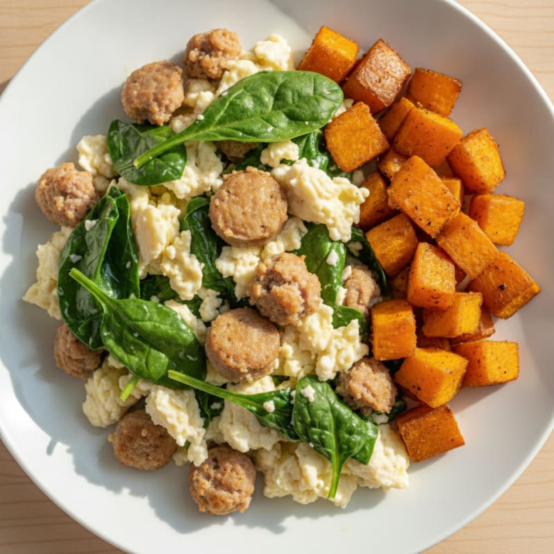 Egg White and Turkey Sausage Scramble with Spinach