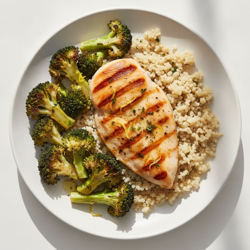 Grilled Chicken Breast with Quinoa and Roasted Broccoli
