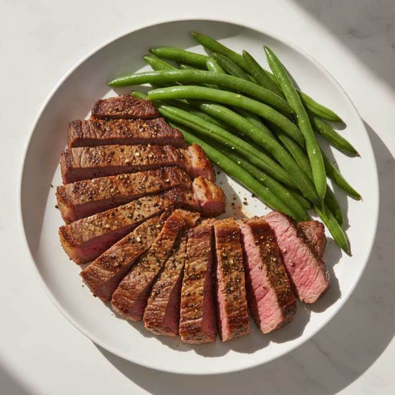 Seared Lean Beef with Steamed Green Beans