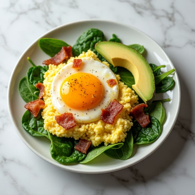 Egg White Scramble with Spinach and Turkey Bacon