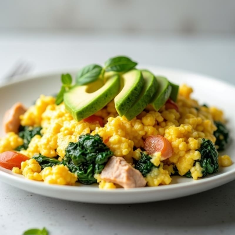 Cottage Cheese Egg Scramble with Spinach and Smoked Turkey