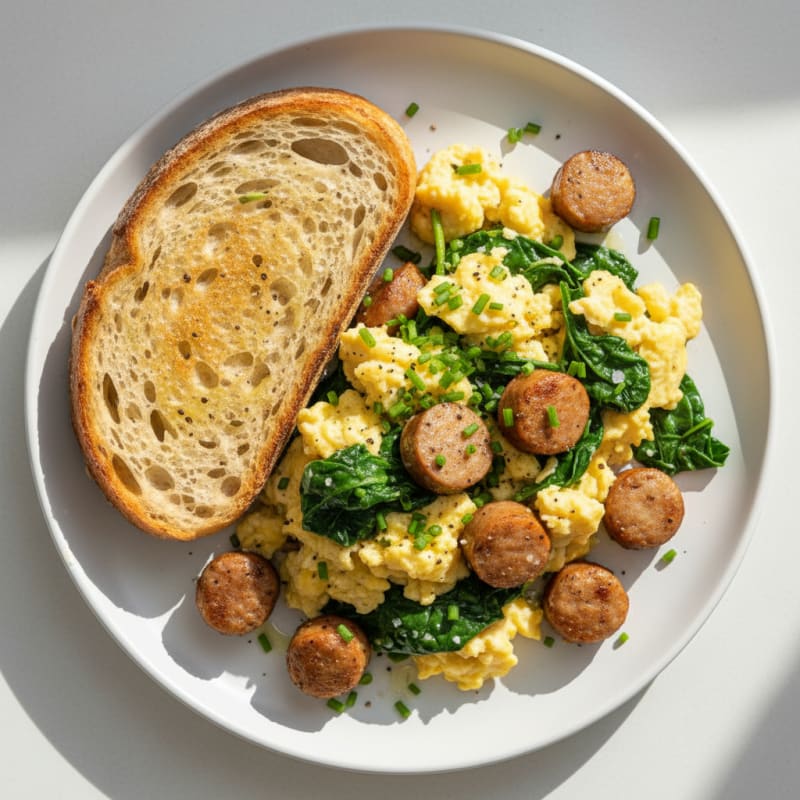 Sourdough Egg and Chicken Sausage Scramble