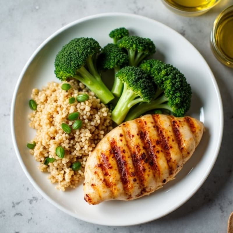 Grilled Chicken Breast with Roasted Broccoli and Quinoa