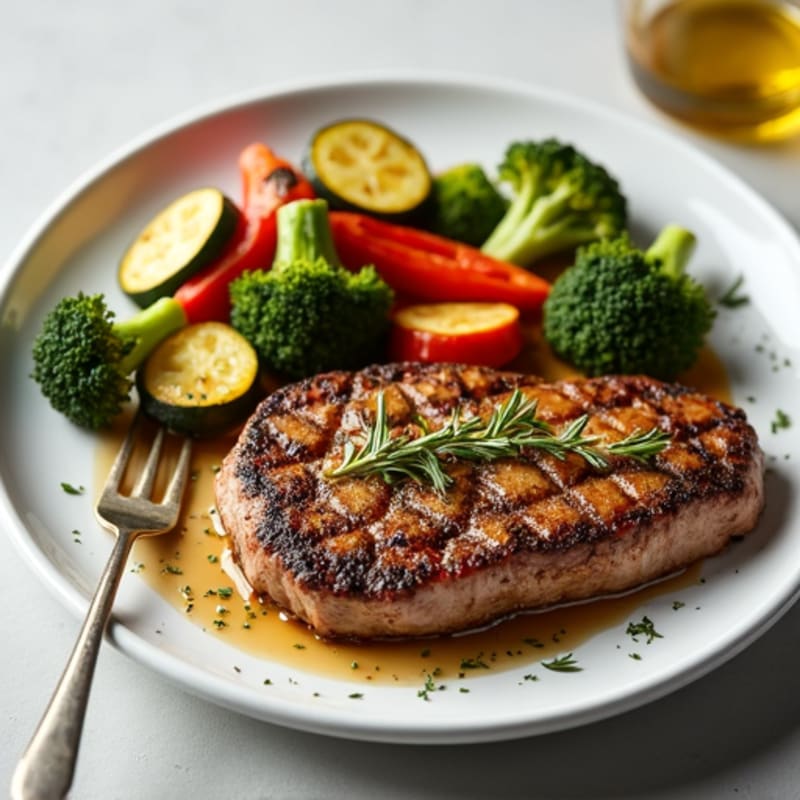 Garlic-Herb Crusted Pan-Seared Steak with Roasted Vegetables