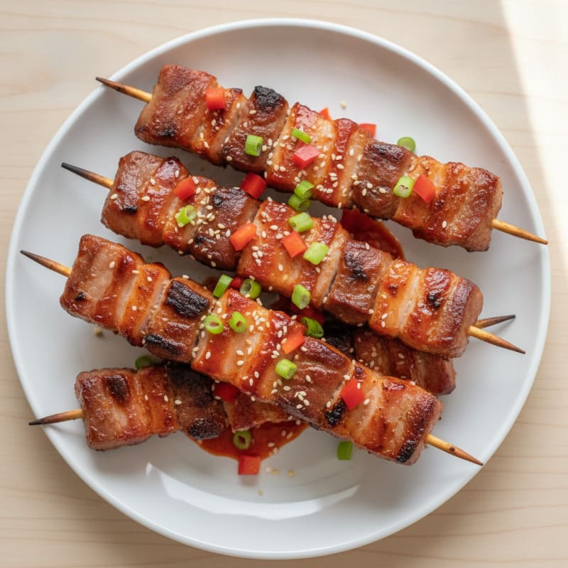 Spicy Gochujang Pork Belly Skewers