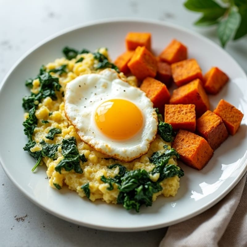 Egg White and Spinach Scramble with Roasted Sweet Potatoes