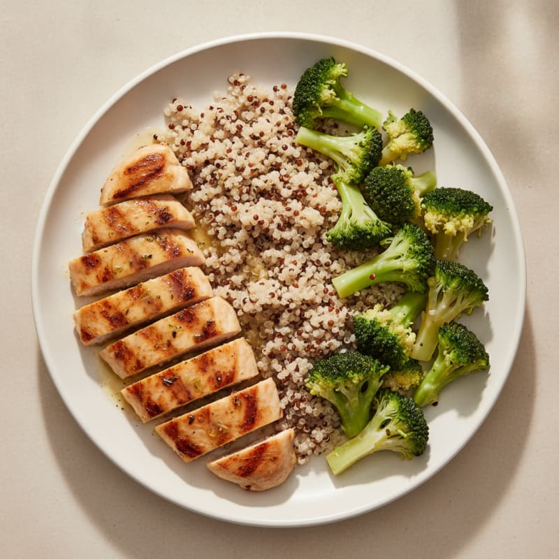 Grilled Chicken Breast with Quinoa and Steamed Broccoli