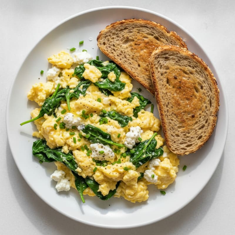 High Protein Cottage Cheese Scramble with Sprouted Toast