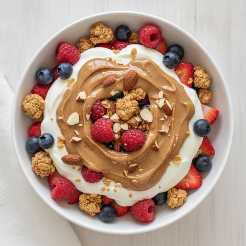 Greek Yogurt Parfait with Mixed Berries and Almond Butter
