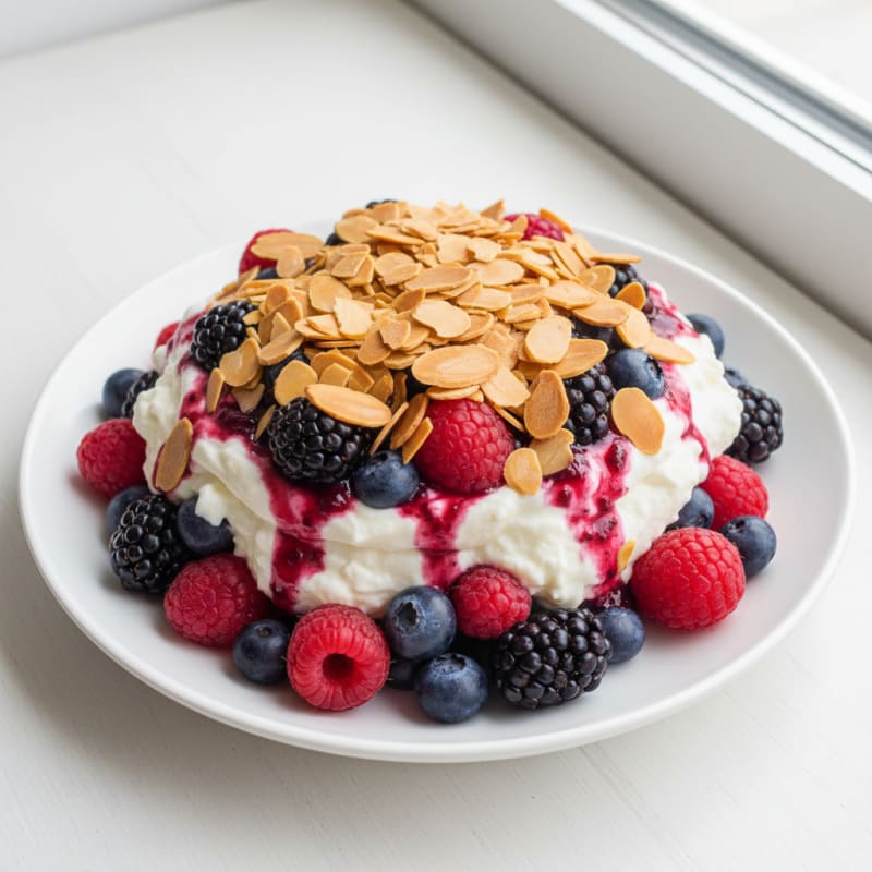 Greek Yogurt Protein Parfait with Mixed Berries and Almonds