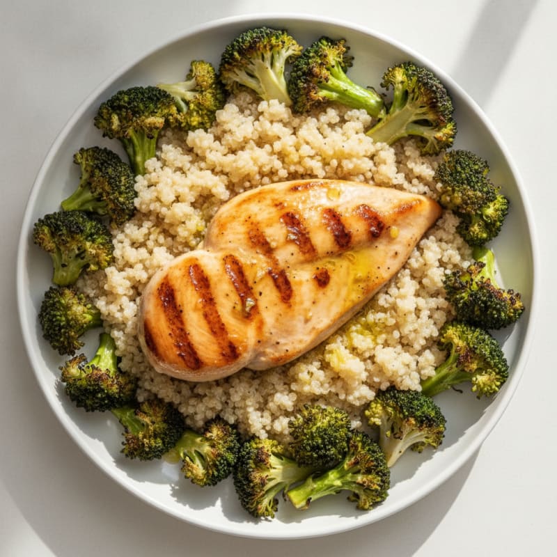 Grilled Chicken Breast with Quinoa and Roasted Broccoli