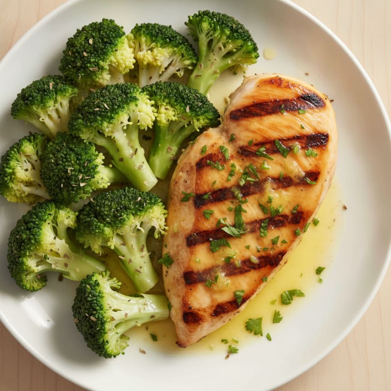 Grilled Lemon Herb Chicken Breast with Steamed Broccoli