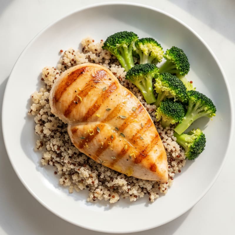 Grilled Chicken Breast with Quinoa and Steamed Broccoli