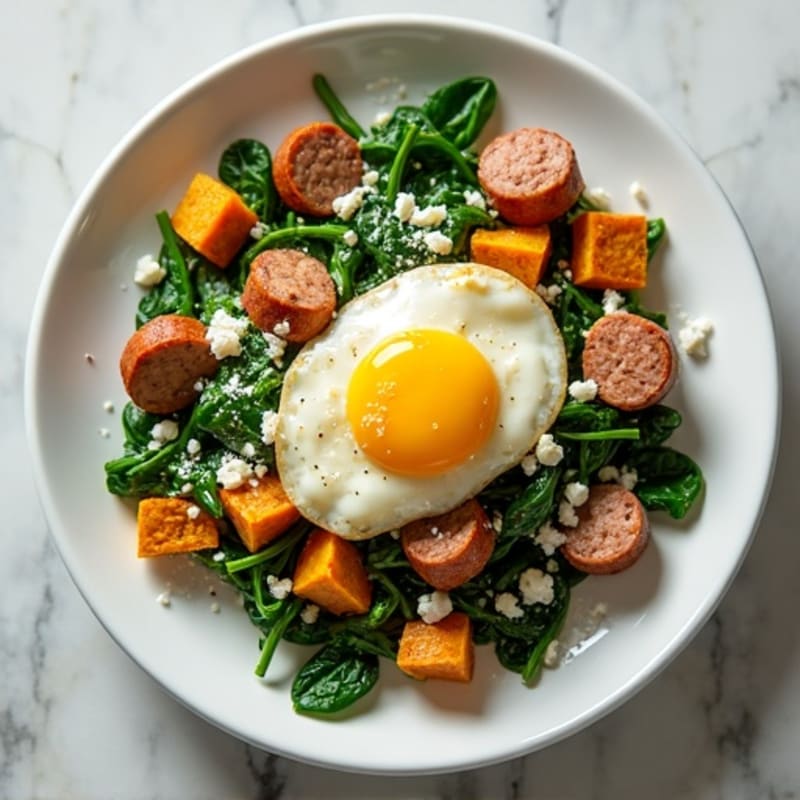 Egg White and Turkey Sausage Scramble with Spinach and Roasted Sweet Potato