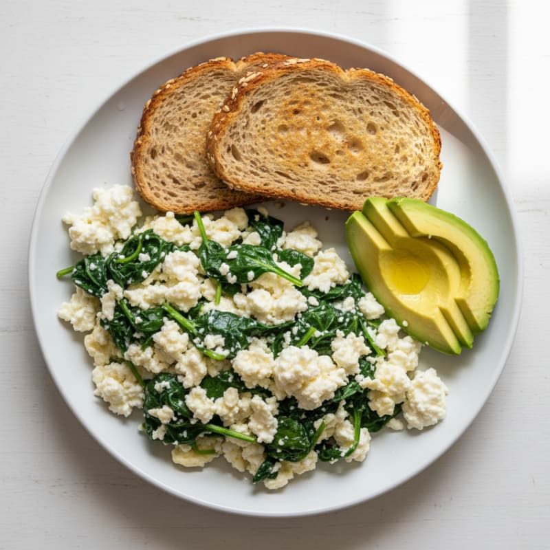 Egg White and Spinach Scramble with Cottage Cheese
