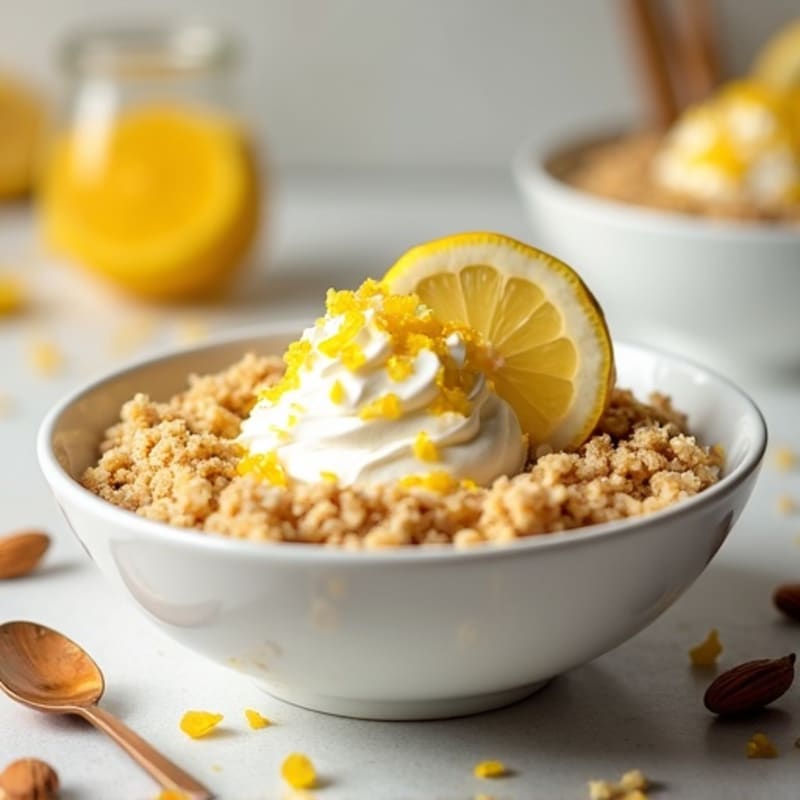 Creamy Lemon-Vanilla Protein Cheesecake Bowl with Crispy Nut Crumble