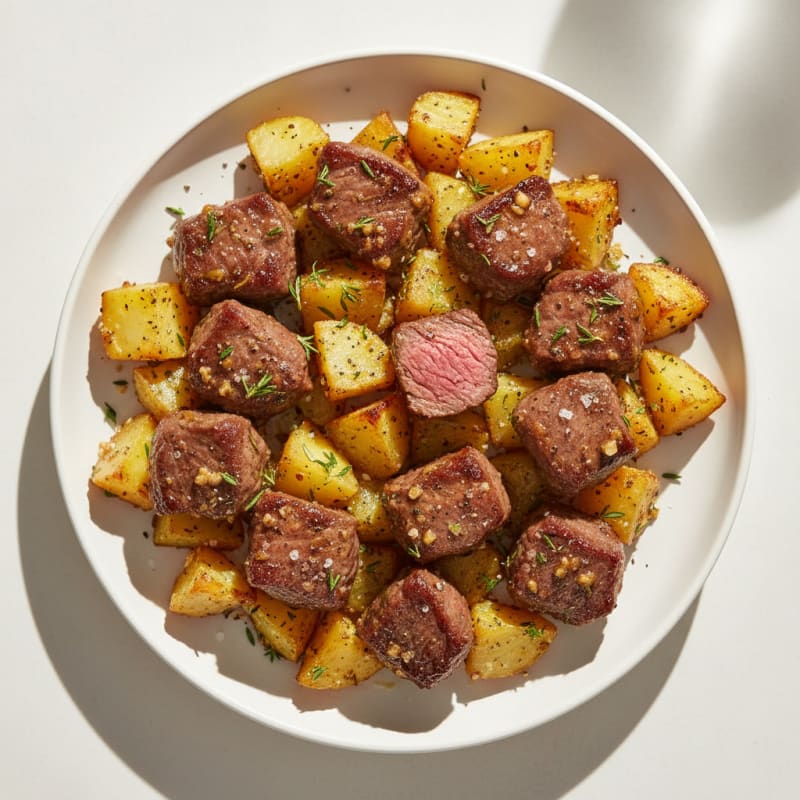 Tender Garlic-Herb Steak Bites with Crispy Potatoes