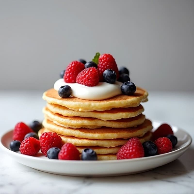 Fluffy Protein Pancakes with Fresh Berries and Creamy Greek Yogurt