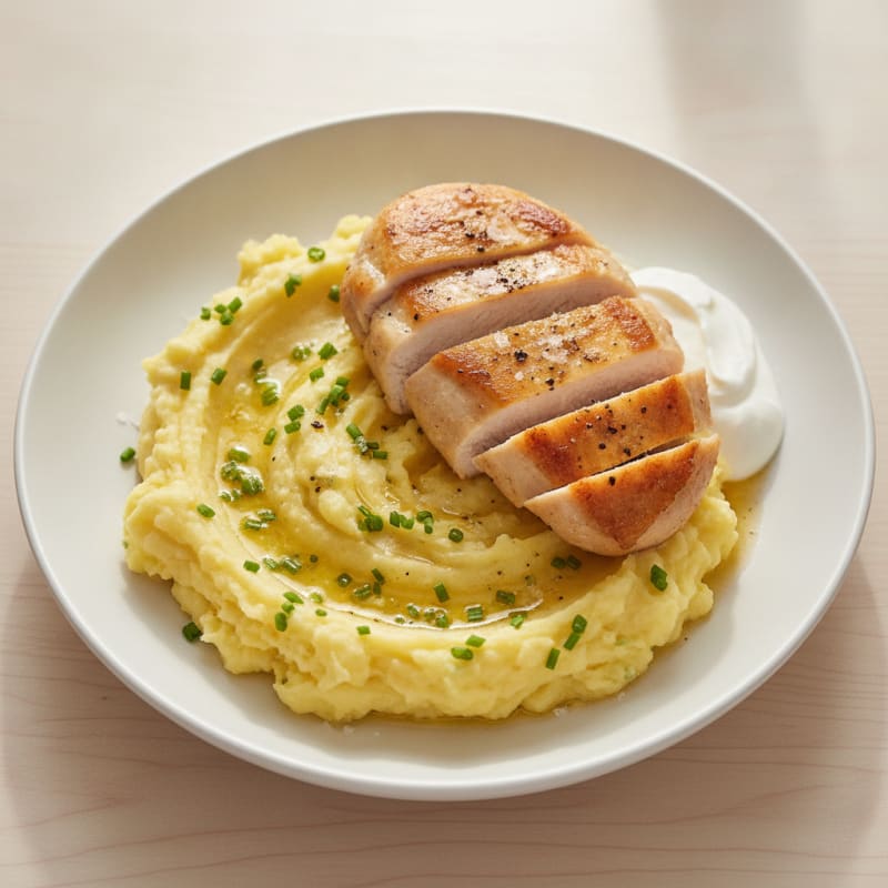 Buttery Garlic Mashed Potatoes with Seared Chicken