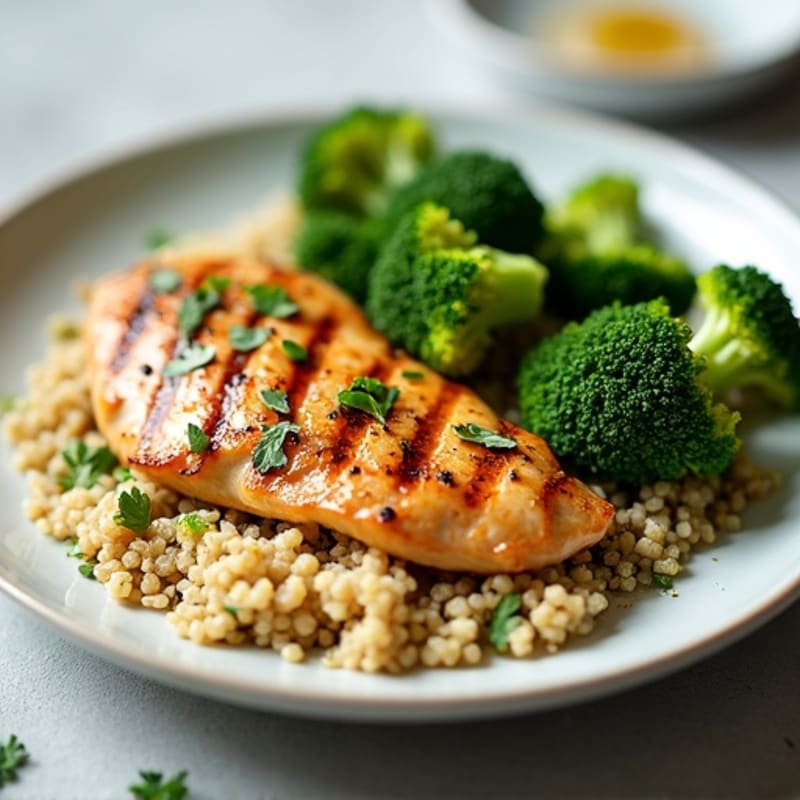 Grilled Chicken Breast with Quinoa and Roasted Broccoli